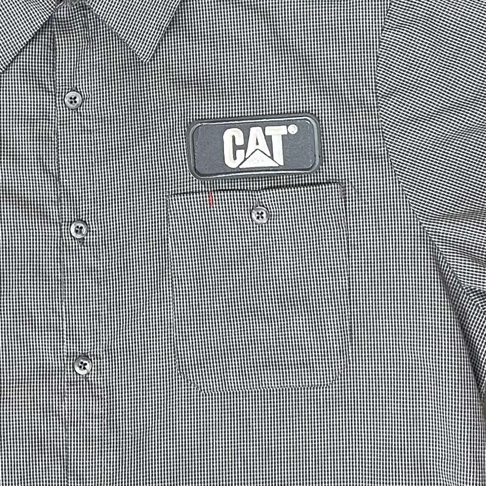 Aramark CAT Caterpillar Short Sleeve Small Checked Work Shirt Size Large - Picture 5 of 6
